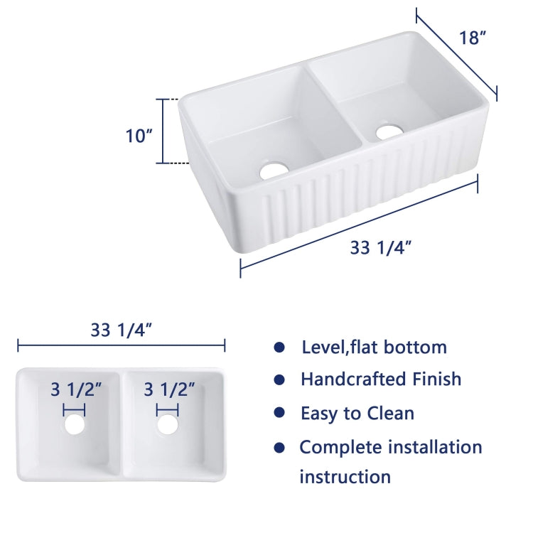 [US Warehouse] Kitchen Counter Square Double Bowls Wash Basin Ceramic Sink(White)