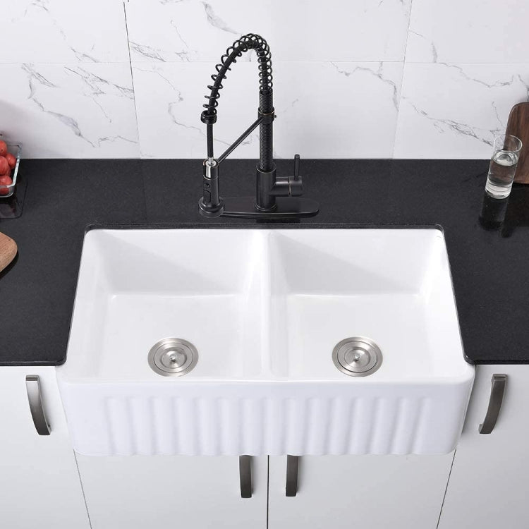 [US Warehouse] Kitchen Counter Square Double Bowls Wash Basin Ceramic Sink(White)