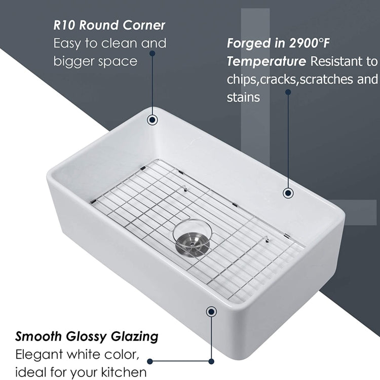 [US Warehouse] Kitchen Counter Square Large Bowl Wash Basin Ceramic Sink(White)