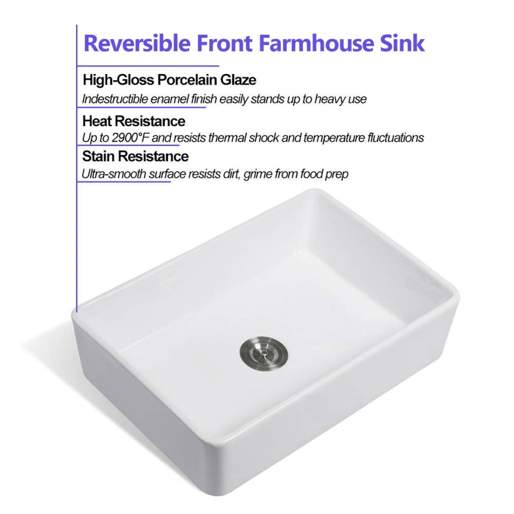 [US Warehouse] Kitchen Counter Square Large Bowl Wash Basin Ceramic Sink(White)