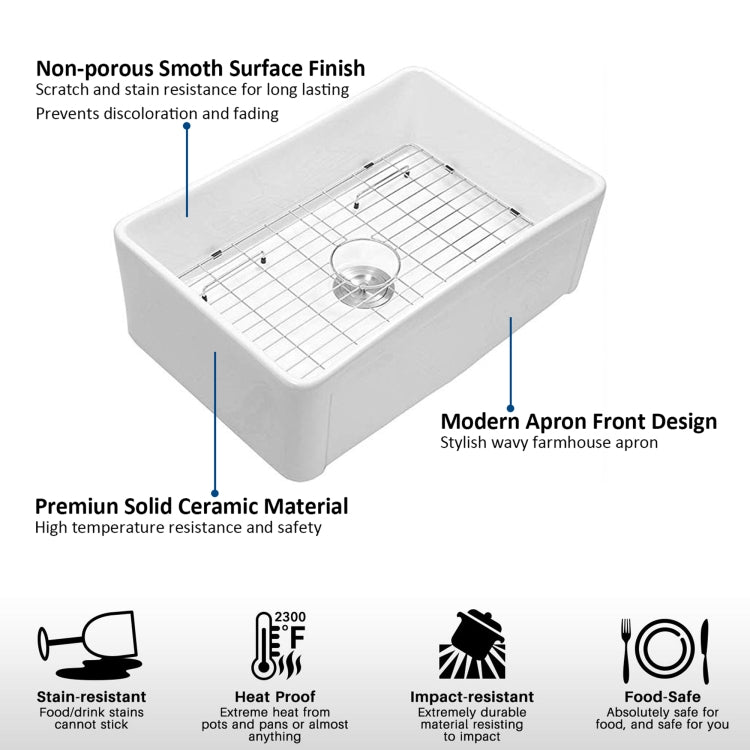 [US Warehouse] Kitchen Counter Square Large Bowl Sound-deadening Wash Basin Ceramic Sink(White)