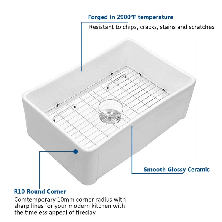 [US Warehouse] Kitchen Counter Square Large Bowl Sound-deadening Wash Basin Ceramic Sink(White)