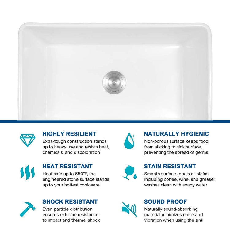 [US Warehouse] Kitchen Counter Square Large Bowl Sound-deadening Wash Basin Ceramic Sink(White)