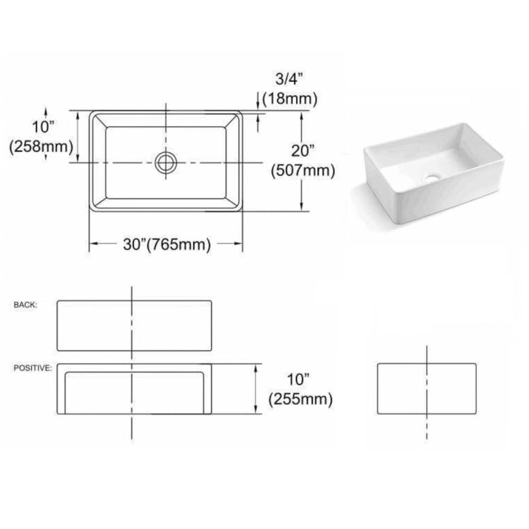 [US Warehouse] Kitchen Counter Square Large Bowl Sound-deadening Wash Basin Ceramic Sink(White)
