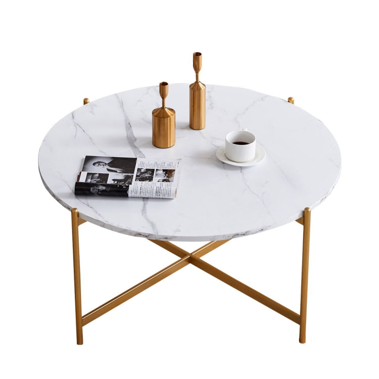 [US Warehouse] 36 inch Modern Round Frame Marble Top Coffee Table(Gold)