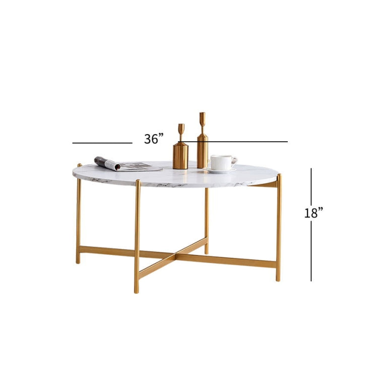 [US Warehouse] 36 inch Modern Round Frame Marble Top Coffee Table(Gold)