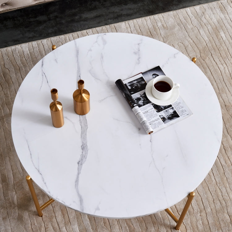 [US Warehouse] 36 inch Modern Round Frame Marble Top Coffee Table(Gold)