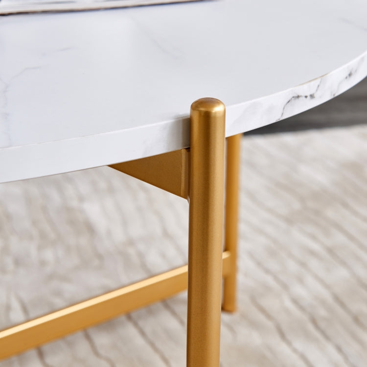 [US Warehouse] 36 inch Modern Round Frame Marble Top Coffee Table(Gold)