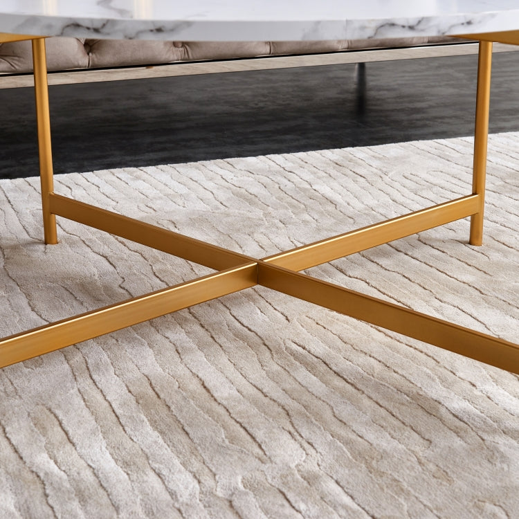 [US Warehouse] 36 inch Modern Round Frame Marble Top Coffee Table(Gold)