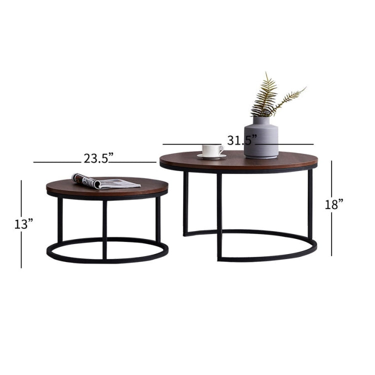 [US Warehouse] 2 in 1 32 inch Modern Round Black Frame Wood Top Coffee Table Set(Black)