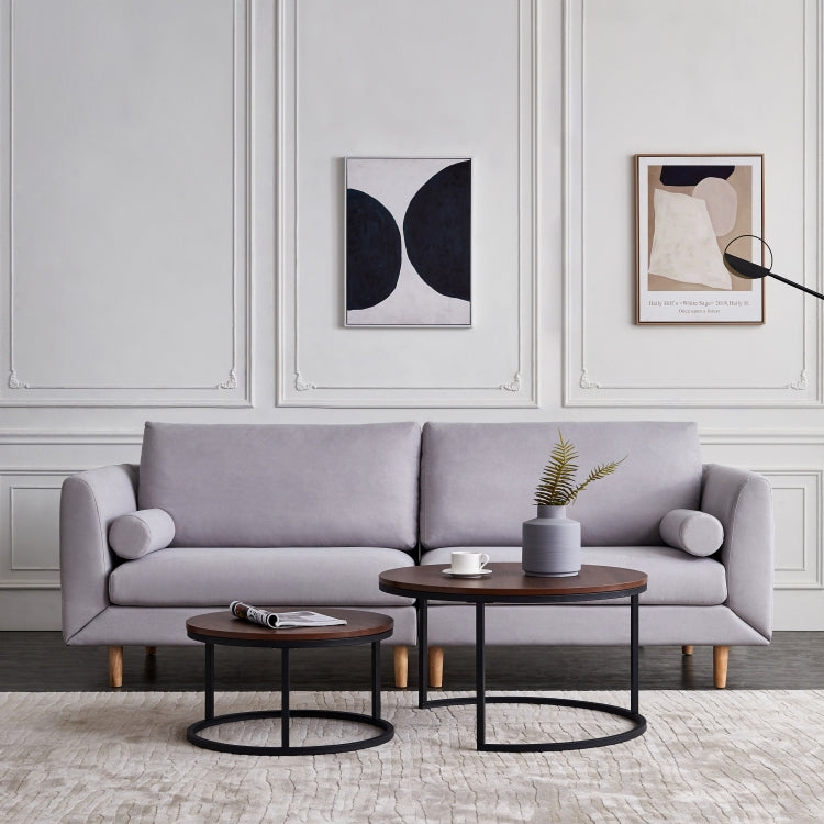 [US Warehouse] 2 in 1 32 inch Modern Round Black Frame Wood Top Coffee Table Set(Black)