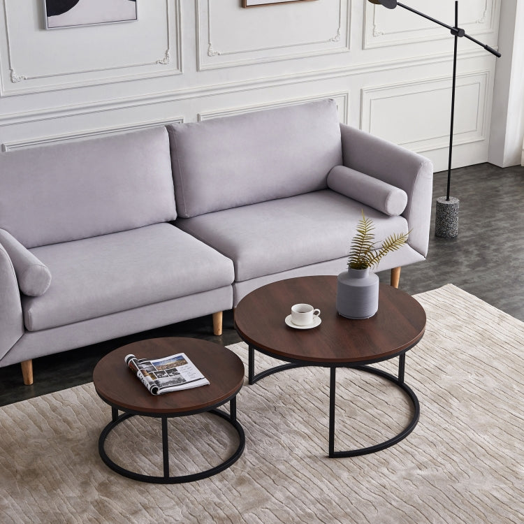 [US Warehouse] 2 in 1 32 inch Modern Round Black Frame Wood Top Coffee Table Set(Black)