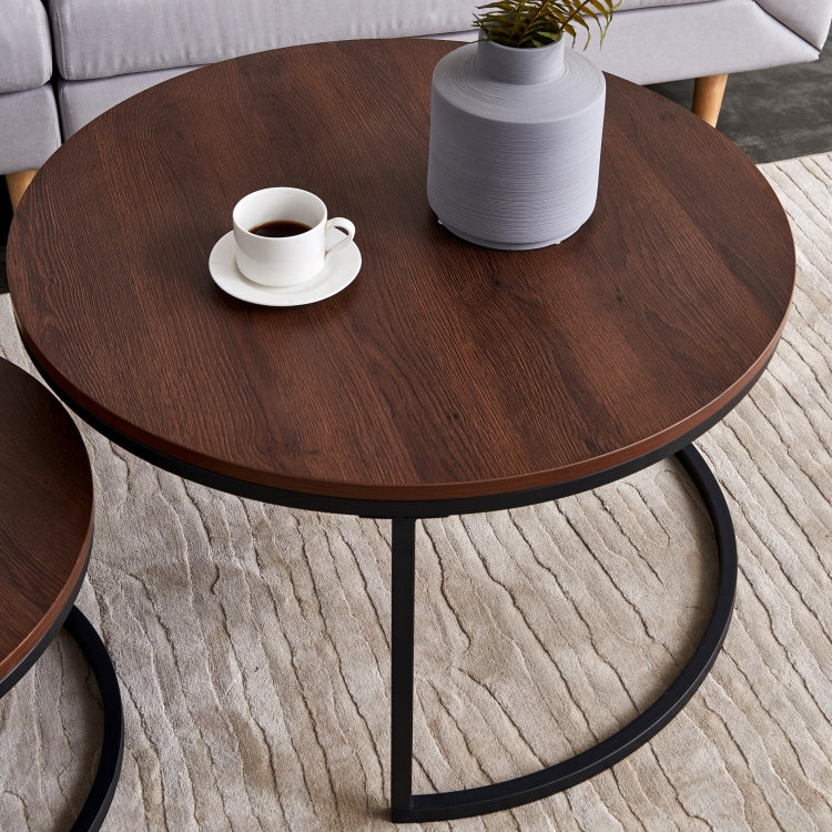 [US Warehouse] 2 in 1 32 inch Modern Round Black Frame Wood Top Coffee Table Set(Black)