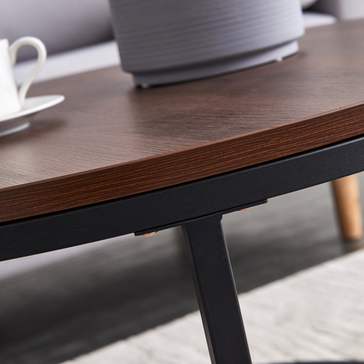 [US Warehouse] 2 in 1 32 inch Modern Round Black Frame Wood Top Coffee Table Set(Black)