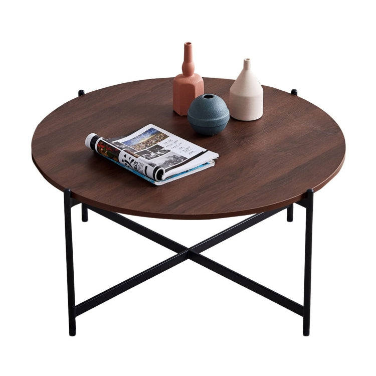 [US Warehouse] 36 inch Modern Round Frame Wood Top Coffee Table(Black+Walnut)
