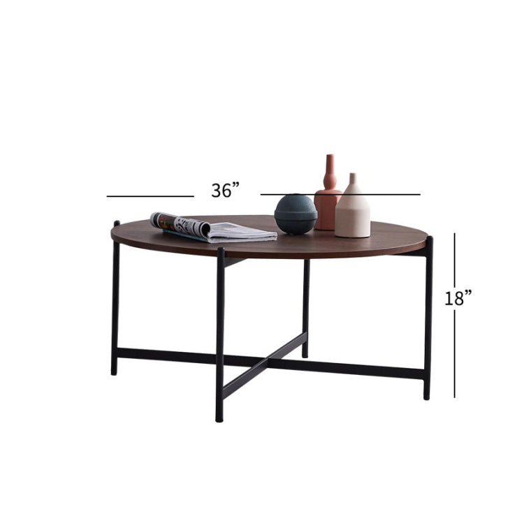 [US Warehouse] 36 inch Modern Round Frame Wood Top Coffee Table(Black+Walnut)