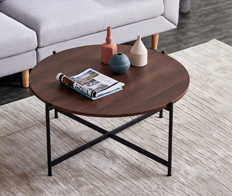 [US Warehouse] 36 inch Modern Round Frame Wood Top Coffee Table(Black+Walnut)