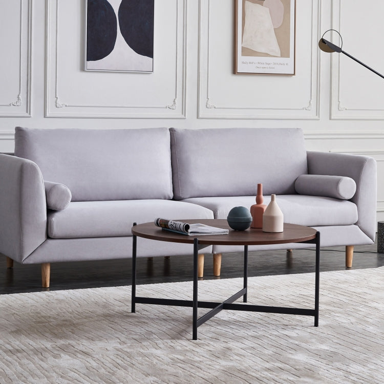 [US Warehouse] 36 inch Modern Round Frame Wood Top Coffee Table(Black+Walnut)