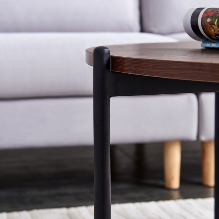 [US Warehouse] 36 inch Modern Round Frame Wood Top Coffee Table(Black+Walnut)