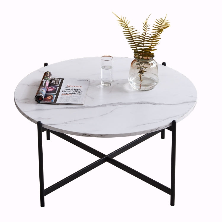 [US Warehouse] 36 inch Modern Round Frame Marble Top Coffee Table(Black)