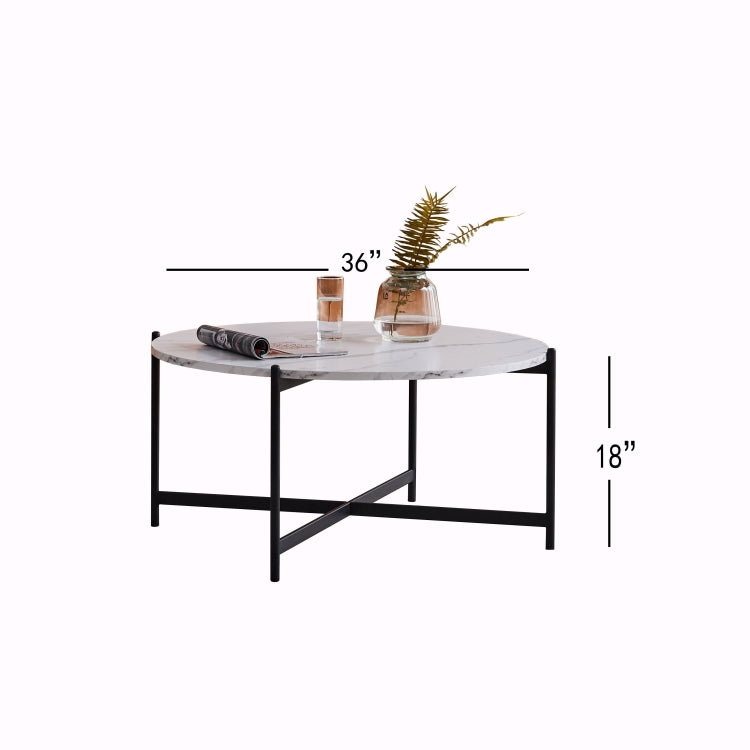 [US Warehouse] 36 inch Modern Round Frame Marble Top Coffee Table(Black)