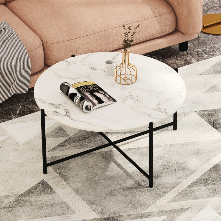 [US Warehouse] 36 inch Modern Round Frame Marble Top Coffee Table(Black)