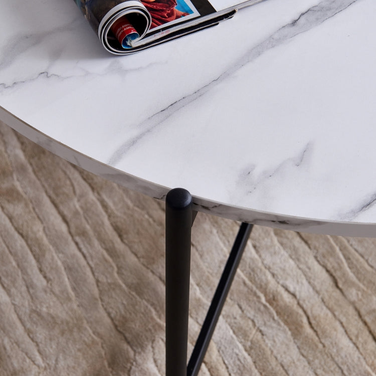 [US Warehouse] 36 inch Modern Round Frame Marble Top Coffee Table(Black)