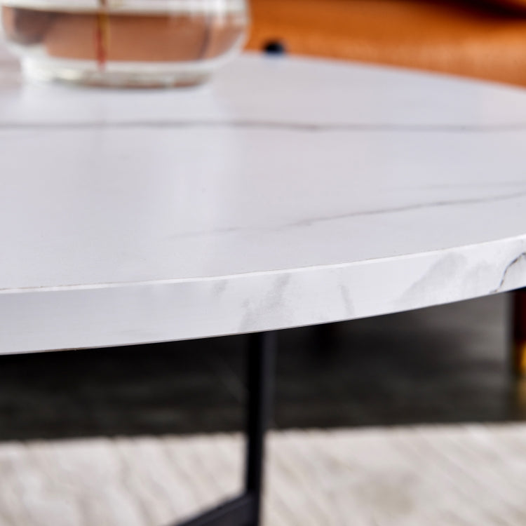 [US Warehouse] 36 inch Modern Round Frame Marble Top Coffee Table(Black)