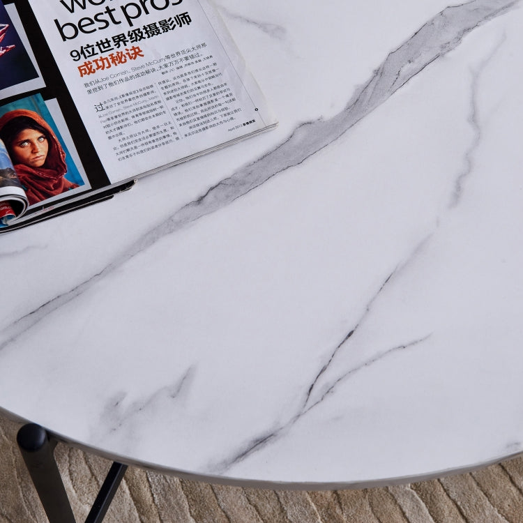 [US Warehouse] 36 inch Modern Round Frame Marble Top Coffee Table(Black)
