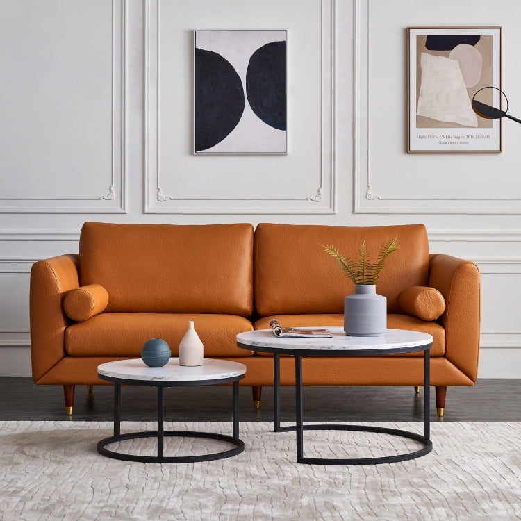 [US Warehouse] 2 in 1 32 inch Modern Round Black Frame Marble Top Coffee Table Set(White)
