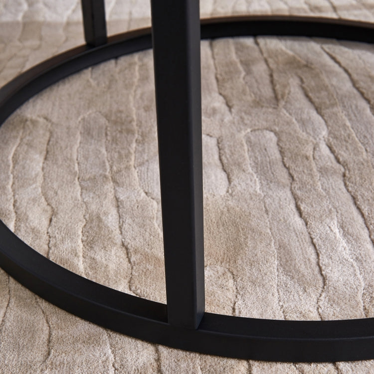 [US Warehouse] 2 in 1 32 inch Modern Round Black Frame Marble Top Coffee Table Set(White)