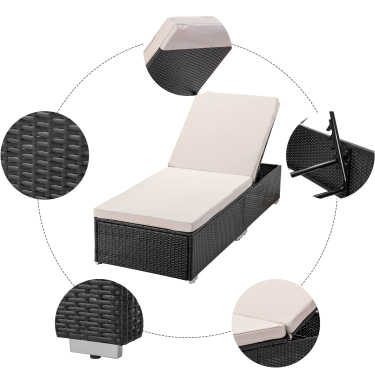 [US Warehouse] 5 in 1 Cane Chairs + Cushions + Coffee Table Set (White)
