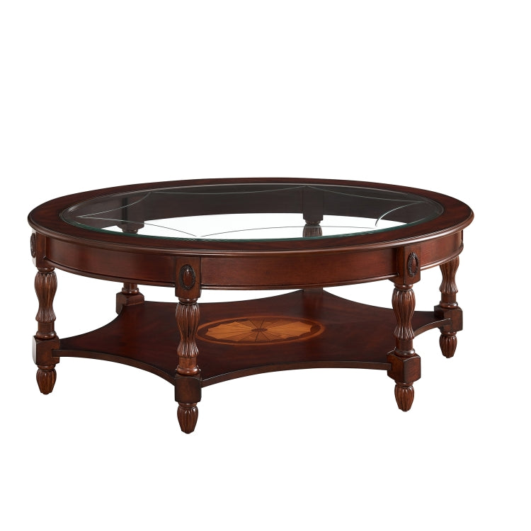 [US Warehouse] Tempered Glass Wood Round Cocktail Table, Size: 116.8 x 73.7 x 45.7cm