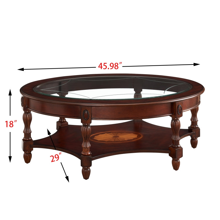 [US Warehouse] Tempered Glass Wood Round Cocktail Table, Size: 116.8 x 73.7 x 45.7cm