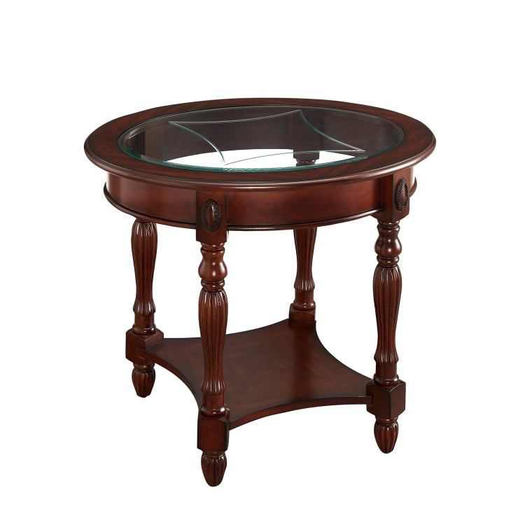 [US Warehouse] Tempered Glass Wood Round End Table, Size: 71.1 x 56 x 61cm