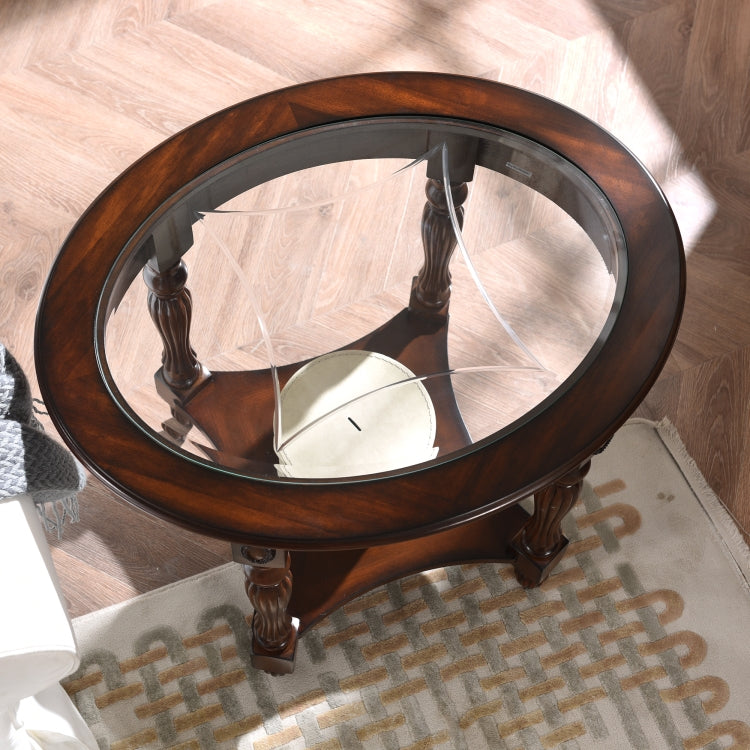 [US Warehouse] Tempered Glass Wood Round End Table, Size: 71.1 x 56 x 61cm