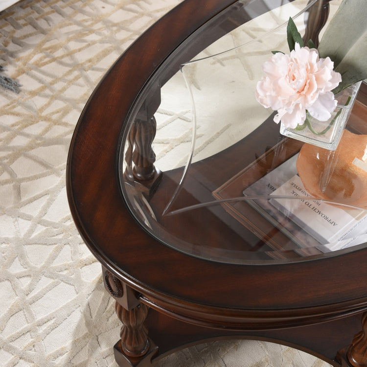 [US Warehouse] Tempered Glass Wood Round End Table, Size: 71.1 x 56 x 61cm