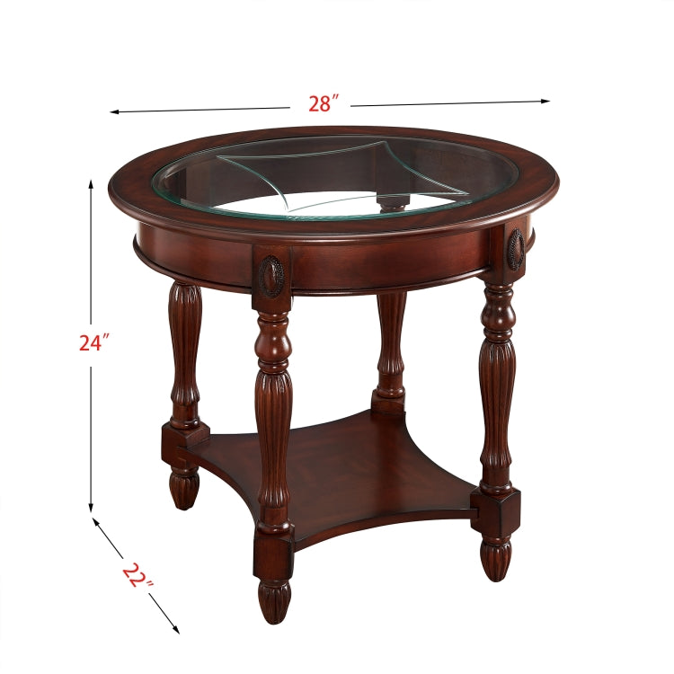 [US Warehouse] Tempered Glass Wood Round End Table, Size: 71.1 x 56 x 61cm