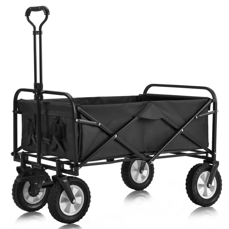 [EU Warehouse] Outdoor Foldable Trolley with Wide Brake Wheel/Mesh Cup Holder/Adjustable Handle/Fabric Bag (Black)