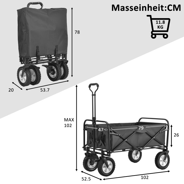 [EU Warehouse] Outdoor Foldable Trolley with Wide Brake Wheel/Mesh Cup Holder/Adjustable Handle/Fabric Bag (Black)