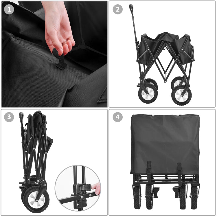 [EU Warehouse] Outdoor Foldable Trolley with Wide Brake Wheel/Mesh Cup Holder/Adjustable Handle/Fabric Bag (Black)