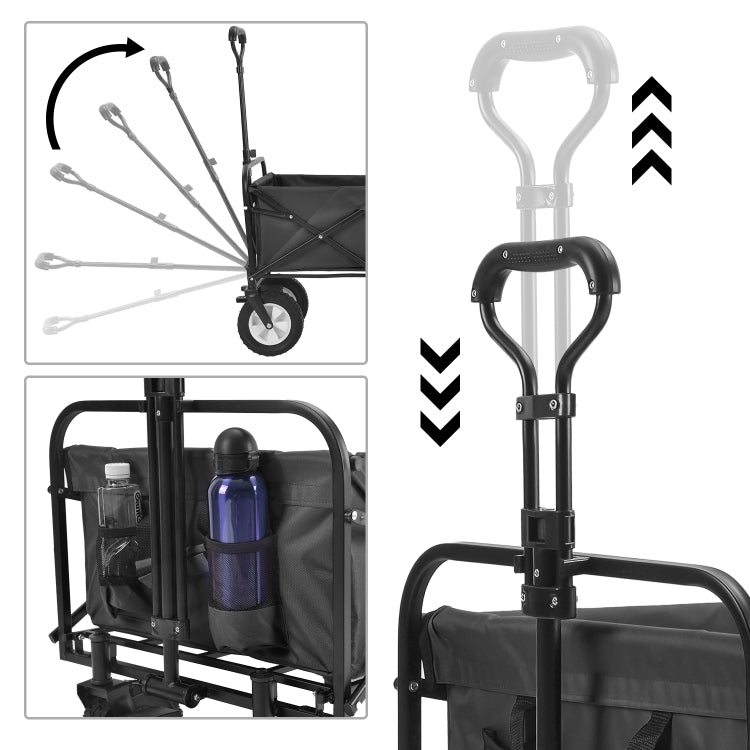 [EU Warehouse] Outdoor Foldable Trolley with Wide Brake Wheel/Mesh Cup Holder/Adjustable Handle/Fabric Bag (Black)