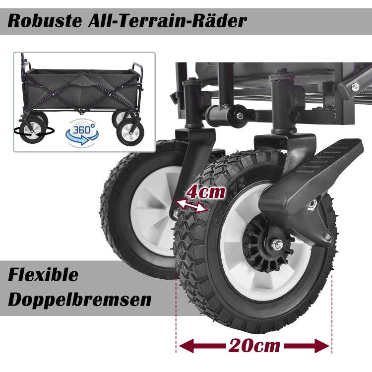 [EU Warehouse] Outdoor Foldable Trolley with Wide Brake Wheel/Mesh Cup Holder/Adjustable Handle/Fabric Bag (Black)