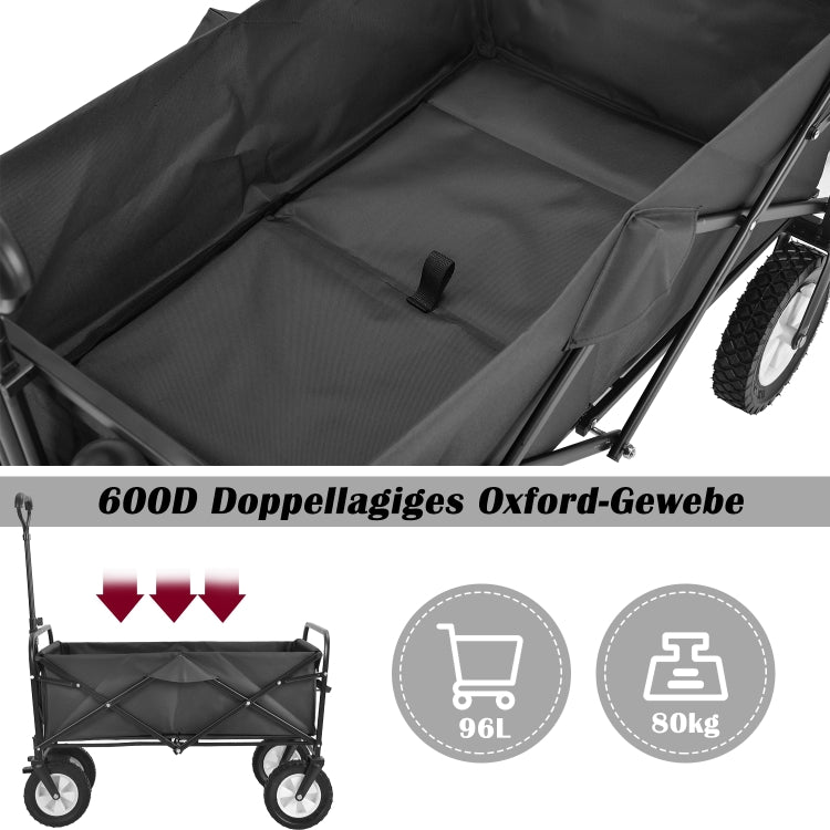 [EU Warehouse] Outdoor Foldable Trolley with Wide Brake Wheel/Mesh Cup Holder/Adjustable Handle/Fabric Bag (Black)
