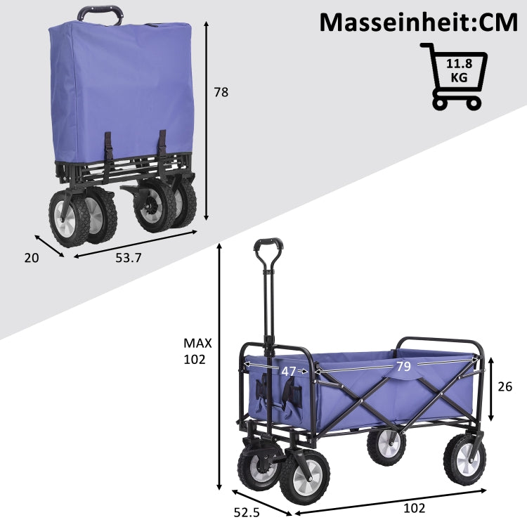 [EU Warehouse] Outdoor Foldable Trolley with Wide Brake Wheel/Mesh Cup Holder/Adjustable Handle/Fabric Bag (Blue)
