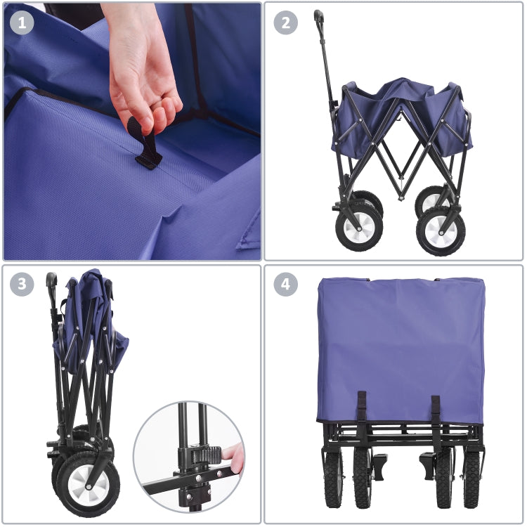 [EU Warehouse] Outdoor Foldable Trolley with Wide Brake Wheel/Mesh Cup Holder/Adjustable Handle/Fabric Bag (Blue)