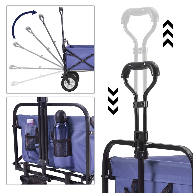 [EU Warehouse] Outdoor Foldable Trolley with Wide Brake Wheel/Mesh Cup Holder/Adjustable Handle/Fabric Bag (Blue)