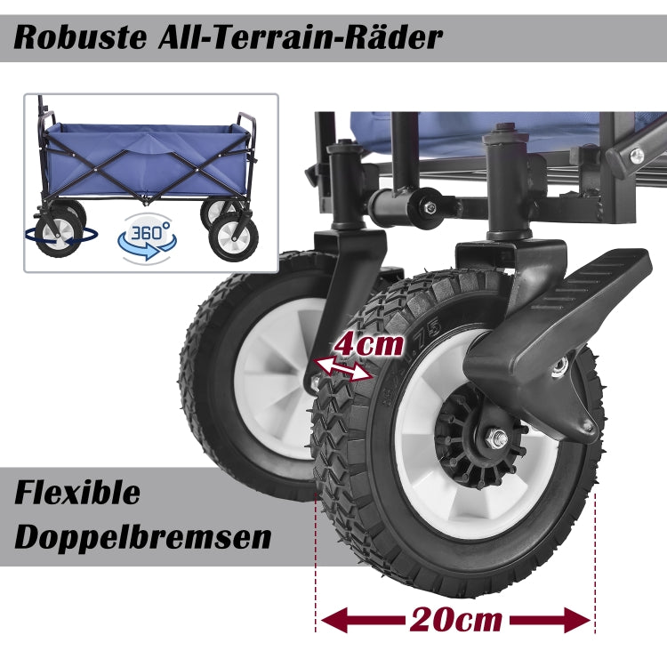 [EU Warehouse] Outdoor Foldable Trolley with Wide Brake Wheel/Mesh Cup Holder/Adjustable Handle/Fabric Bag (Blue)