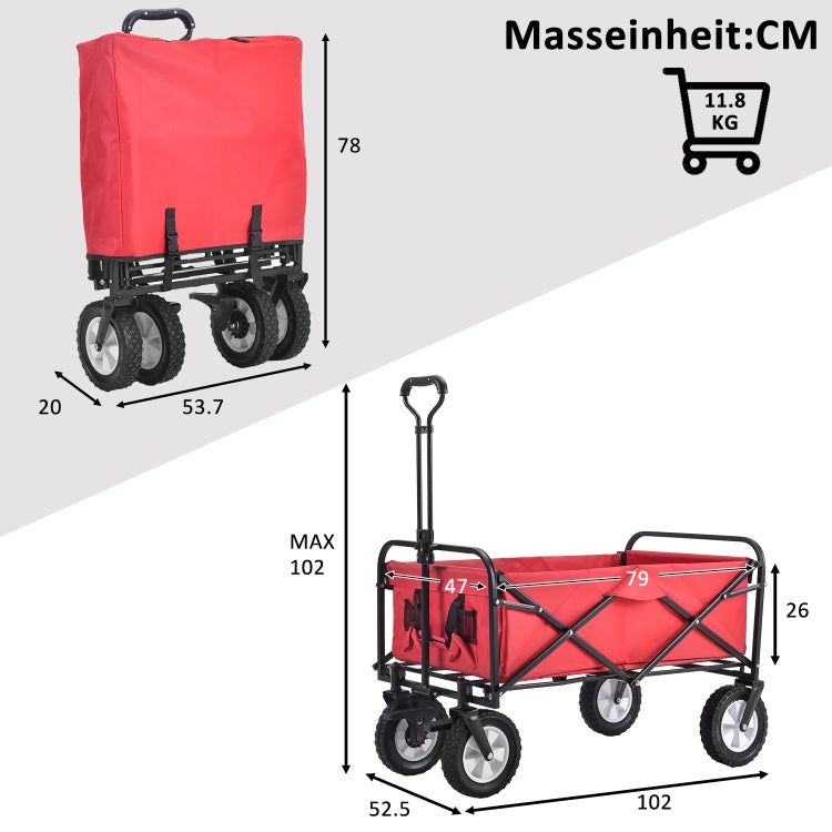 [EU Warehouse] Outdoor Foldable Trolley with Wide Brake Wheel/Mesh Cup Holder/Adjustable Handle/Fabric Bag (Red)