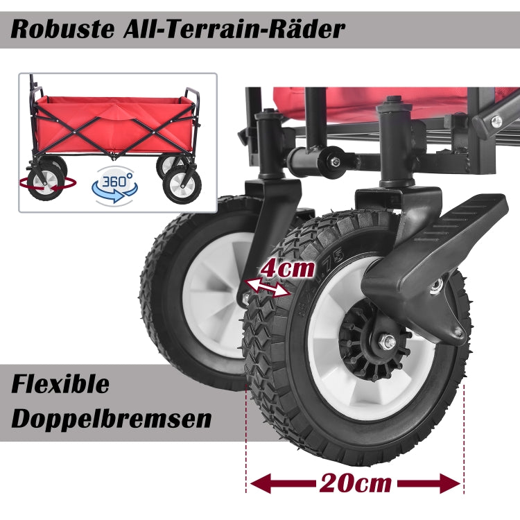 [EU Warehouse] Outdoor Foldable Trolley with Wide Brake Wheel/Mesh Cup Holder/Adjustable Handle/Fabric Bag (Red)